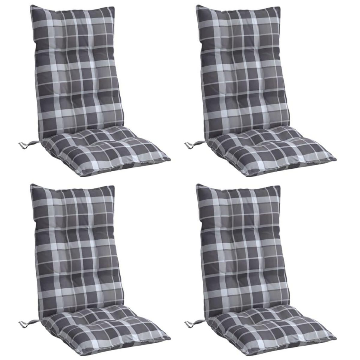 VIDAXL Coussins de chaise a dossier haut lot de 4 motif carreaux gris