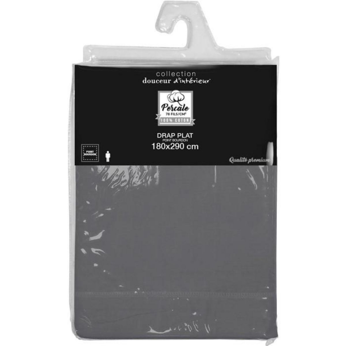 Paris Prix Drap Plat  Percaline  180x290cm Anthracite