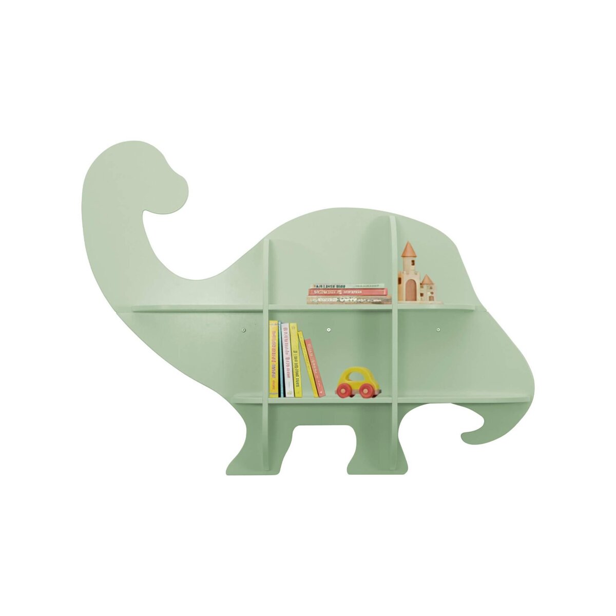 SWEEEK Etagère murale dinosaure 5 espaces de rangement vert - L 108 x P 16.5 x H 78.5 cm - Brachi