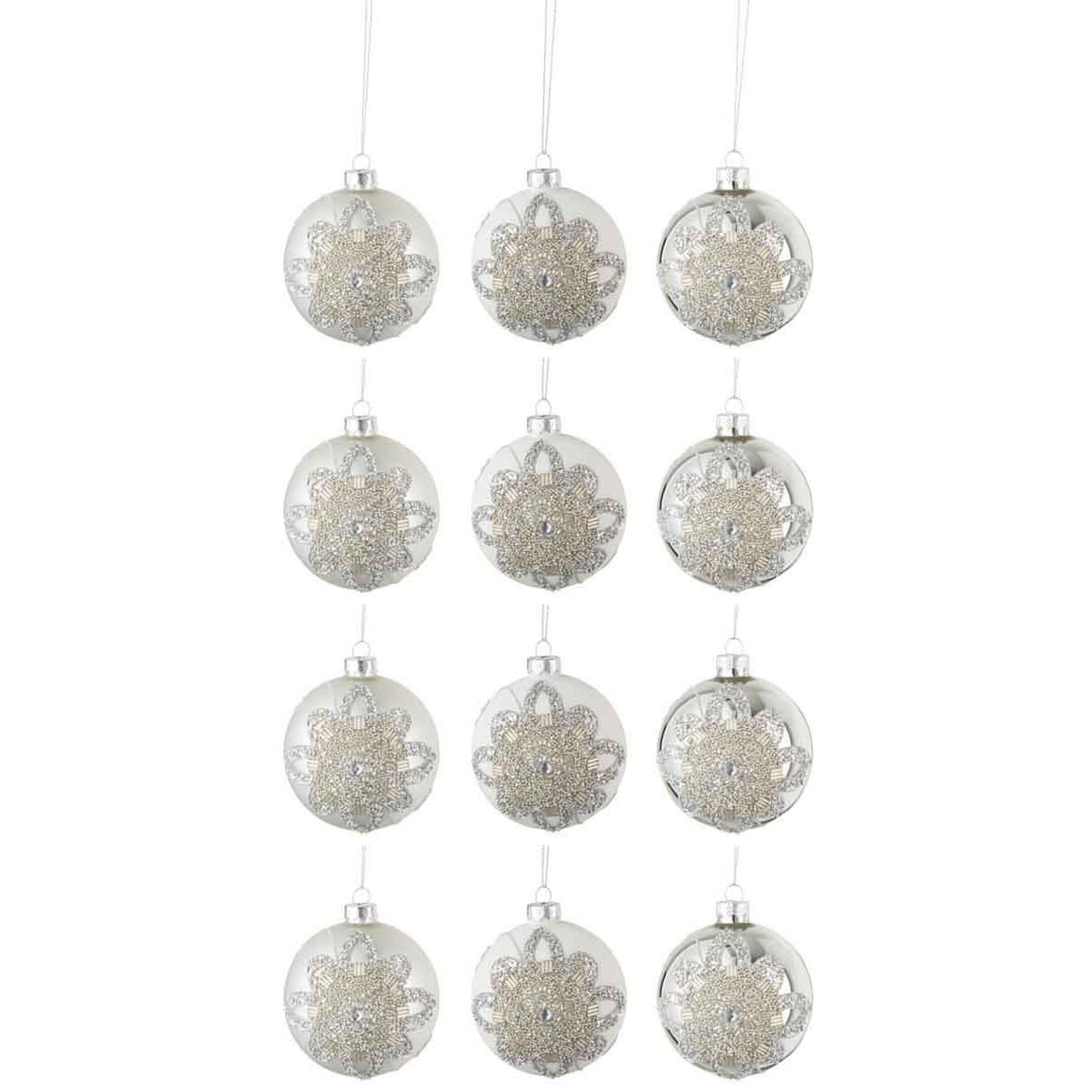 Voir la diapositive 1 : J-LINE Lot de 12 boules de noël  ornement  8cm argent
