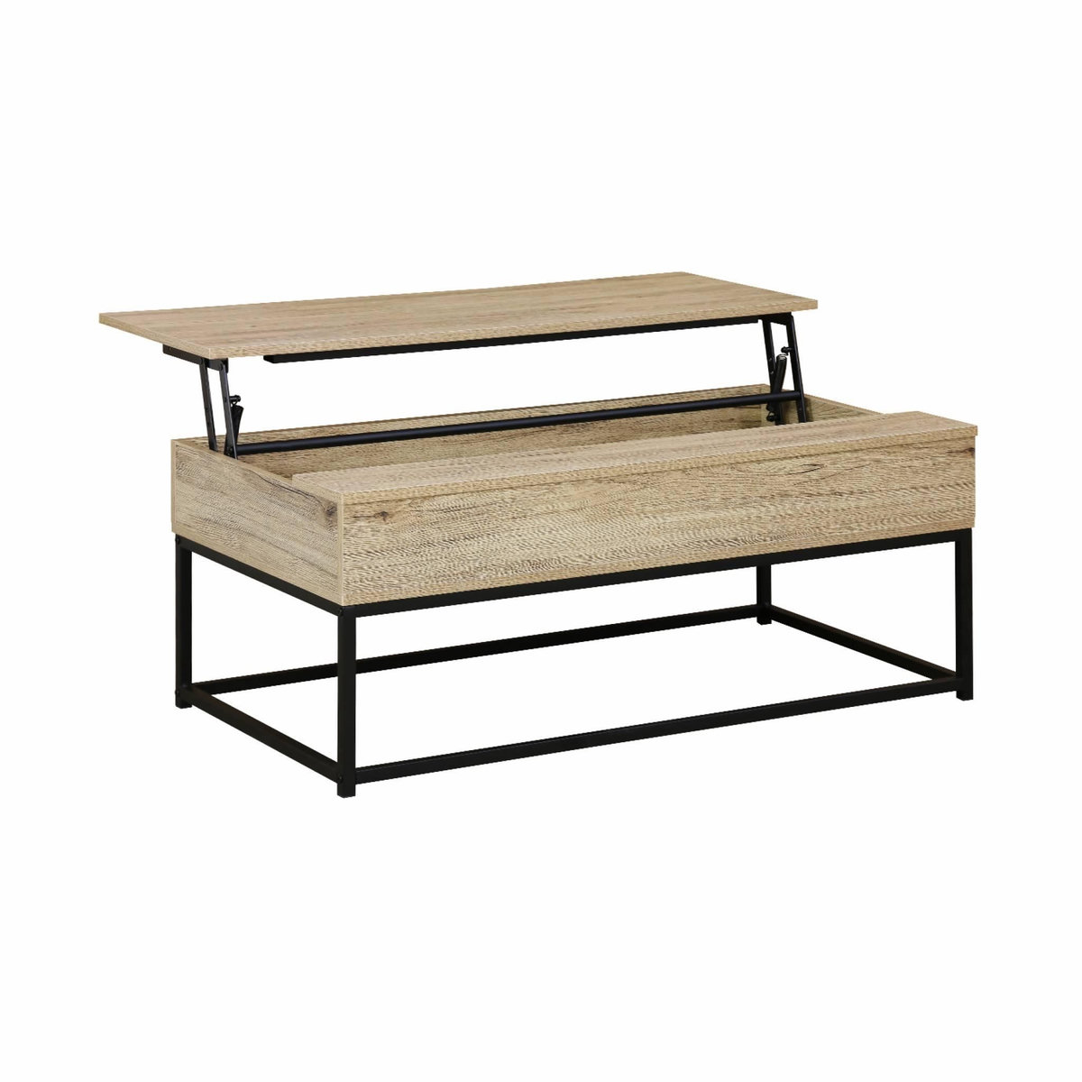 SWEEEK Table basse. loft. 1 plateau relevable. deux espaces de rangement. L 100 cm x l 55 cm x H 40.5 cm