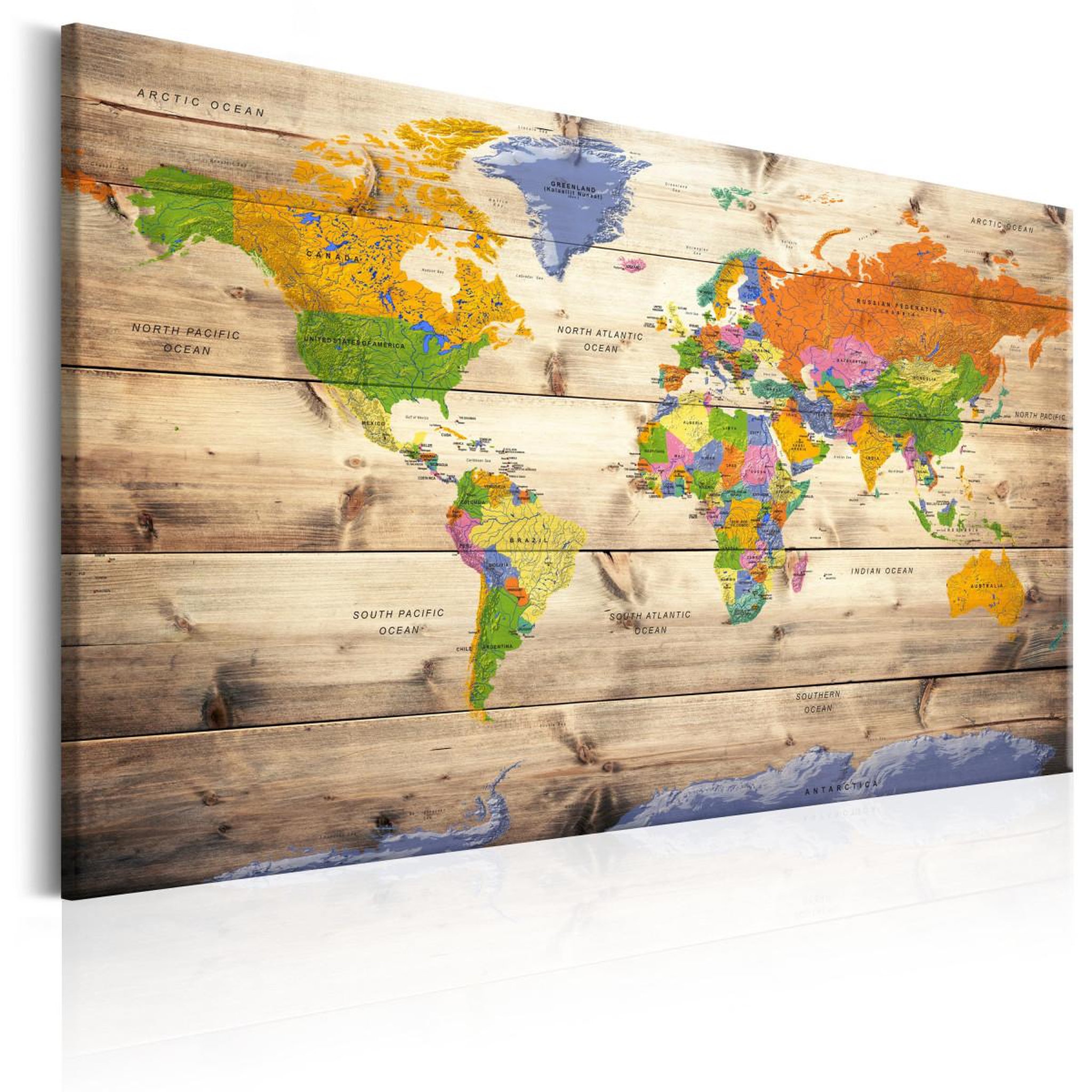 Paris Prix Tableau imprimé  map on wood : colourful travels. Coloris disponibles : Multicolore