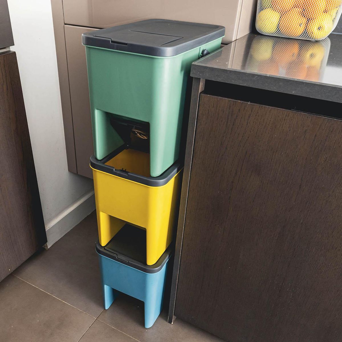 Kitchen move 3 poubelle tri sélectif vert bleu jaune 3x20l - bat-4xg3730