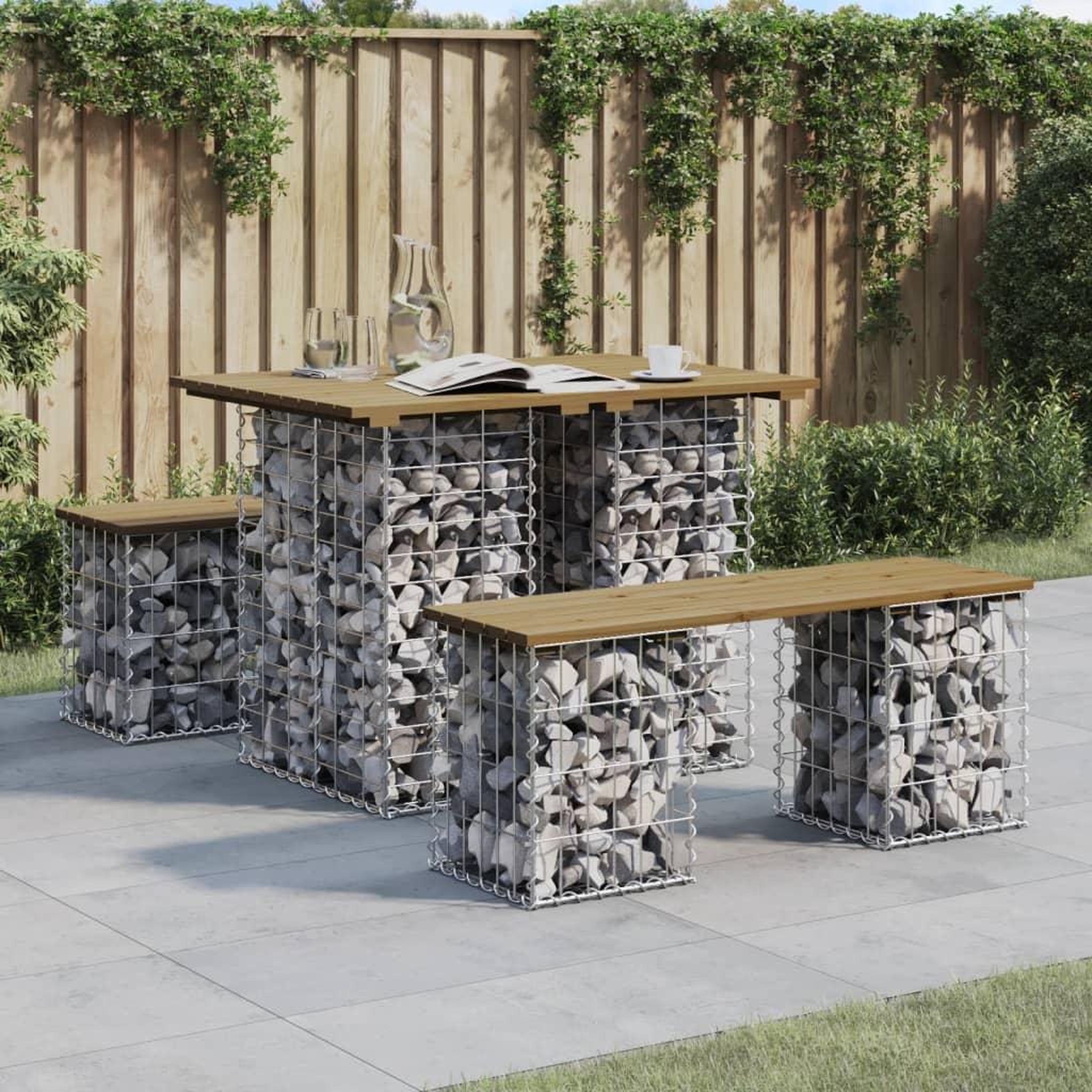 VIDAXL Banc de jardin design gabion 100x70x72 cm bois de pin impregne