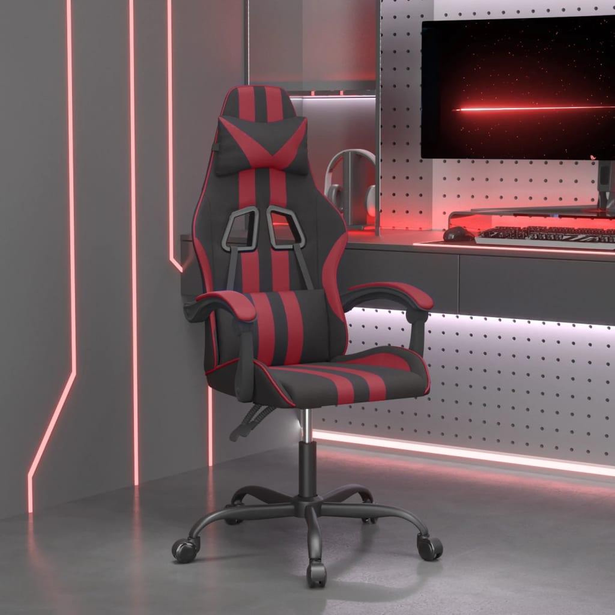 Voir la diapositive 1 : VIDAXL Chaise de jeu Noir et rouge bordeaux Similicuir