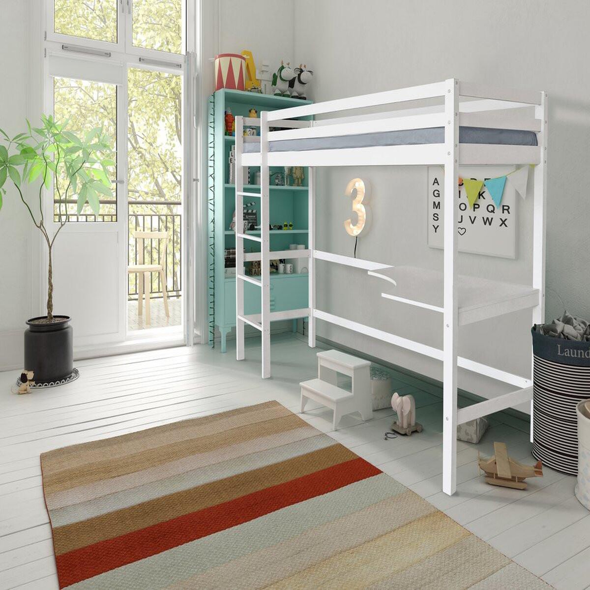 Voir la diapositive 2 : Habitat et Jardin Lit enfant mezzanine avec bureau  angéla  90 x 190 cm - blanc