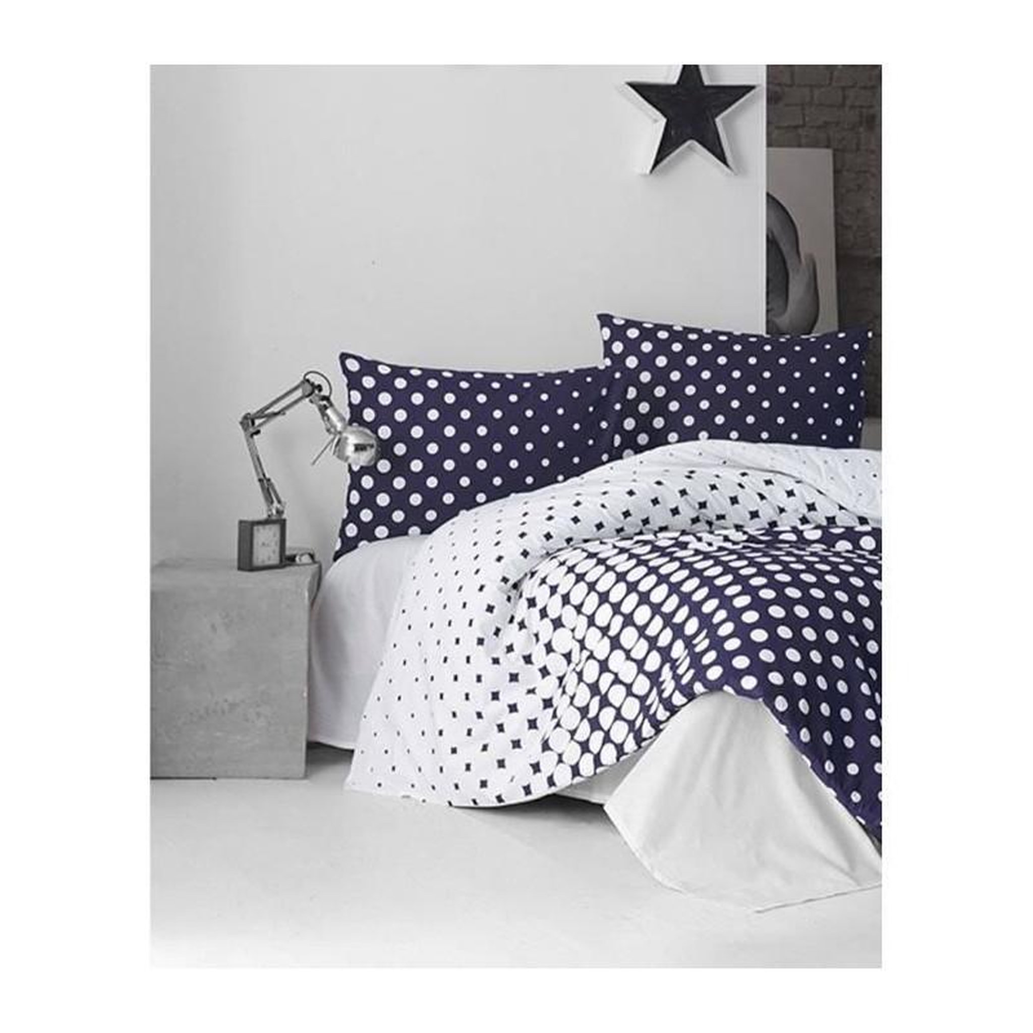 Voir la diapositive 2 : GENERIQUE Parure de lit - 1 housse de couette 220 x 240 cm + 2 taies d'oreiller 60 x 60 cm - 100% coton renforcé - Bleu