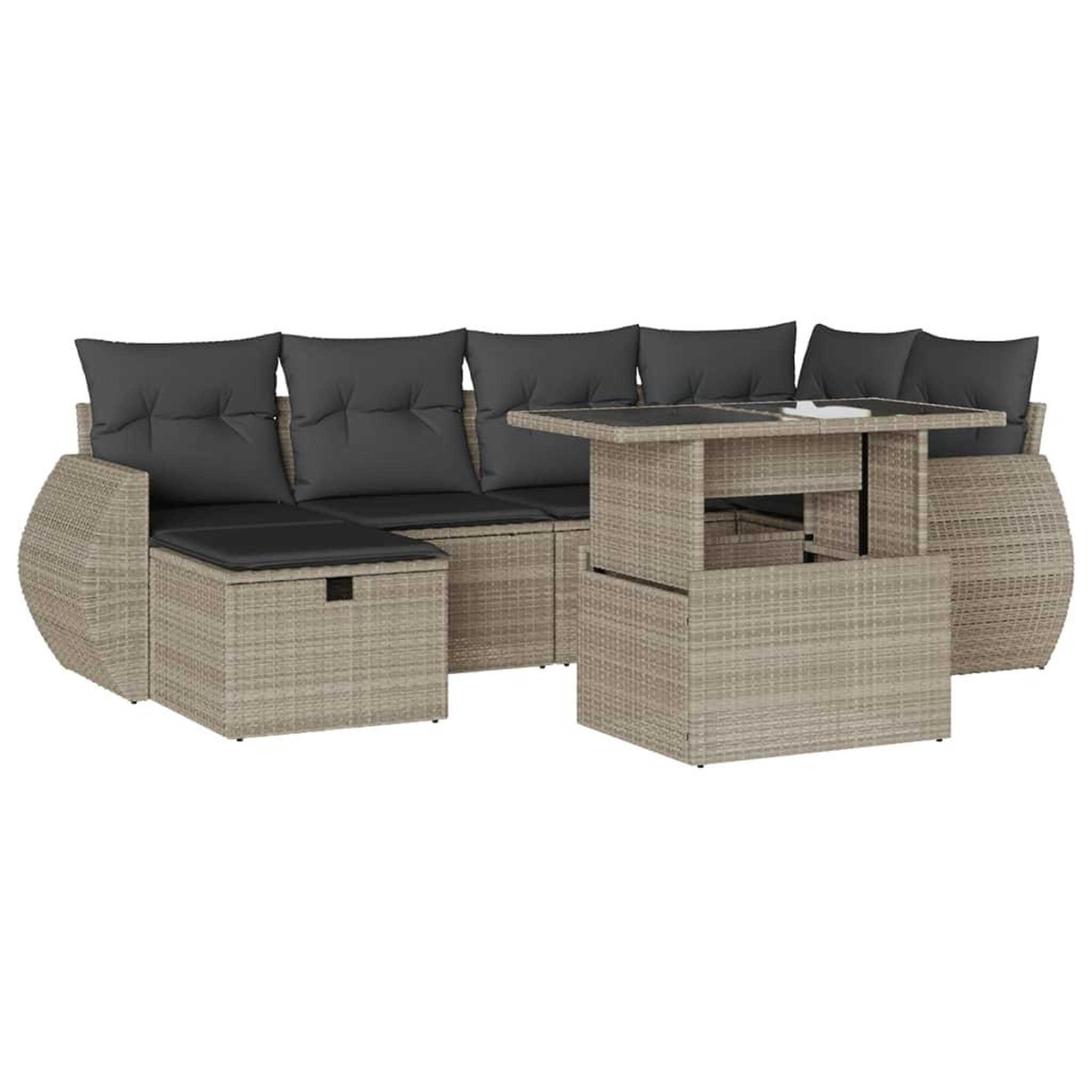 Voir la diapositive 2 : VIDAXL Salon de jardin avec coussins 7 pcs gris clair resine tressee