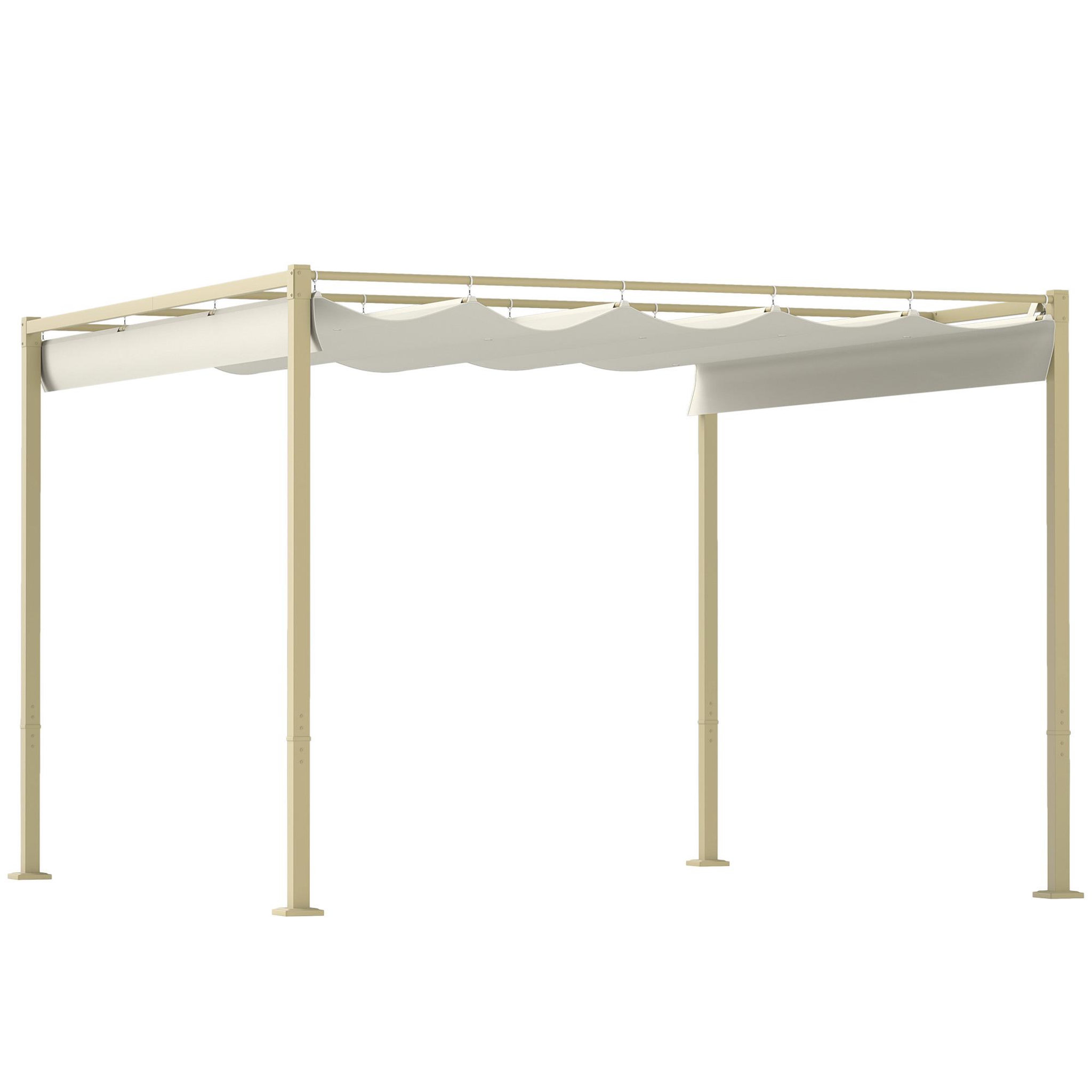 Voir la diapositive 1 : OUTSUNNY Pergola rétractable 3 x 3 m acier époxy beige polyester haute densité 180 g/m² UPF30+ kaki