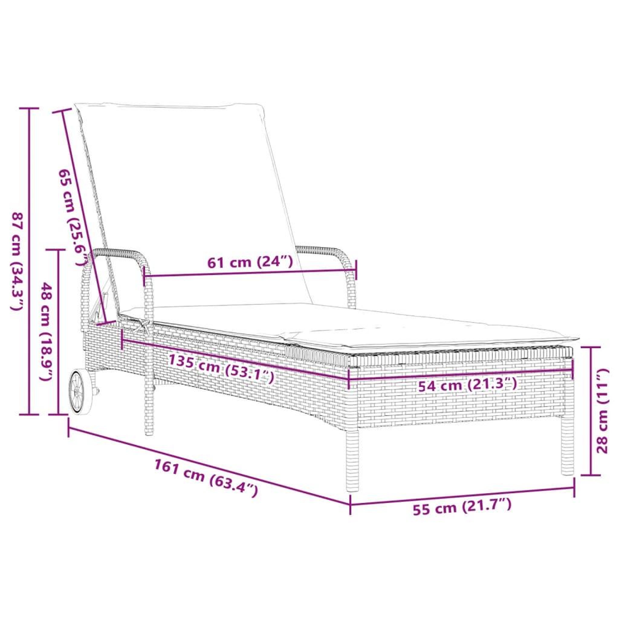 Voir la diapositive 6 : VIDAXL Chaise longue avec roues et coussin marron resine tressee