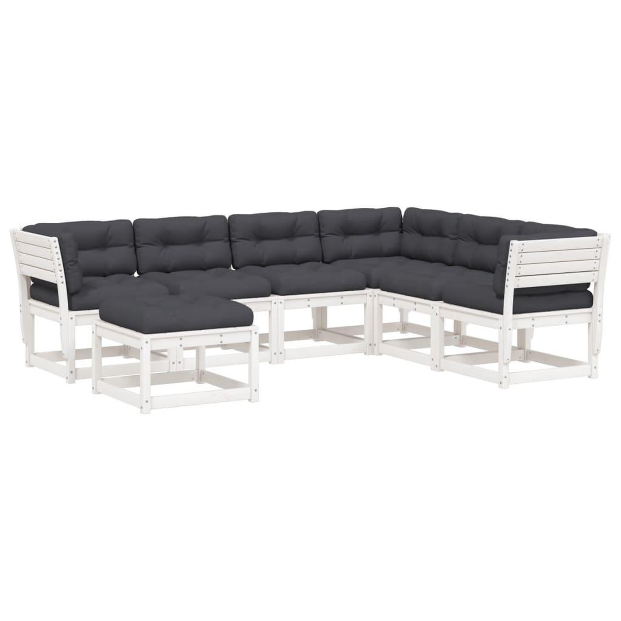Voir la diapositive 2 : VIDAXL Salon de jardin 7 pcs avec coussins blanc bois de pin massif