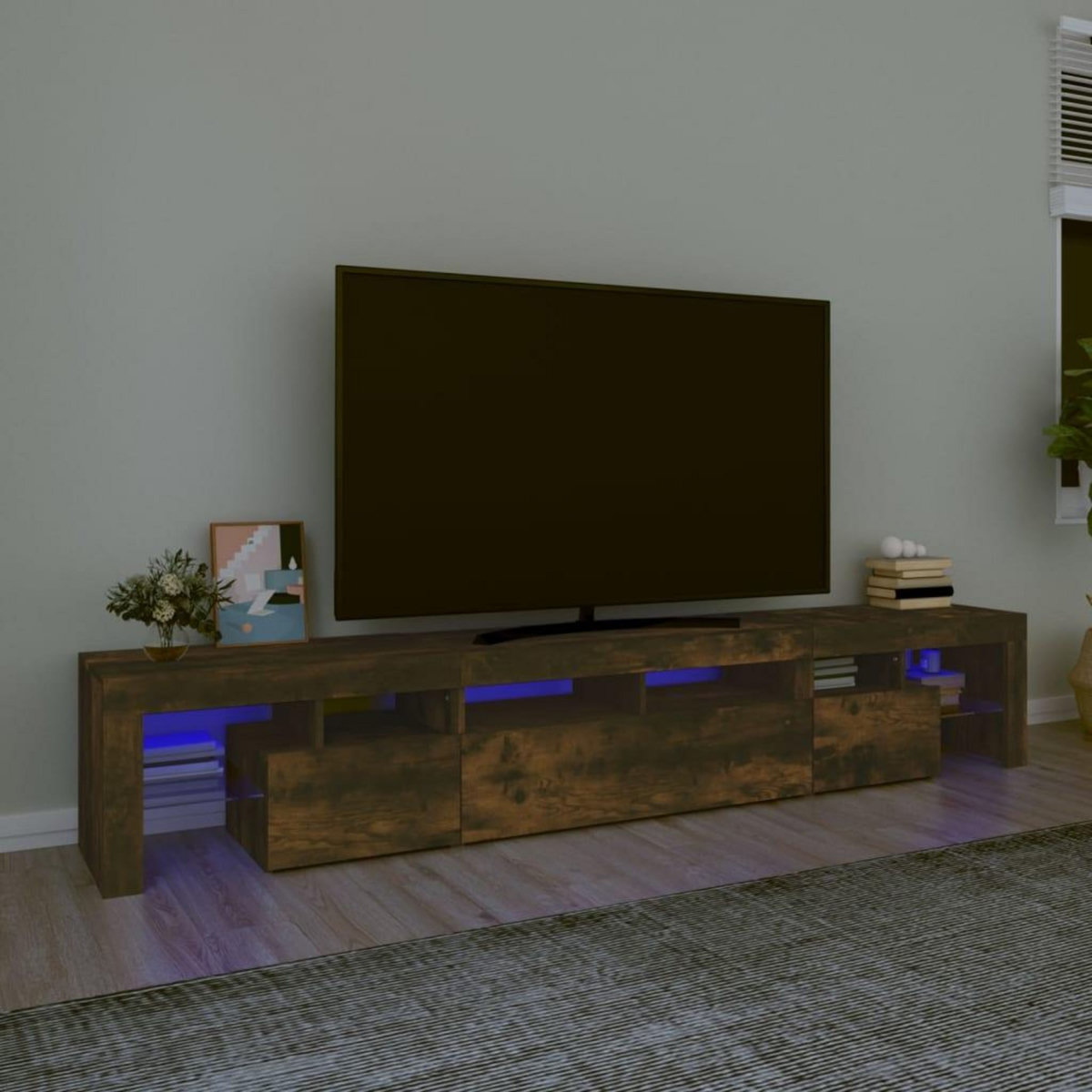 VIDAXL Meuble TV avec lumieres LED Chene fume 230x36,5x40 cm