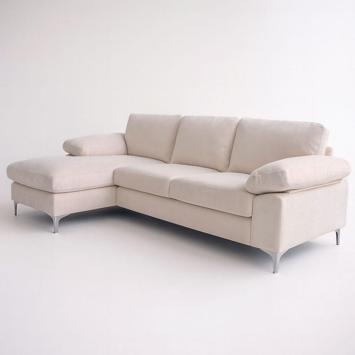 CONCEPT USINE Canapé d'angle gauche 4-5 places en velours beige GALWAY