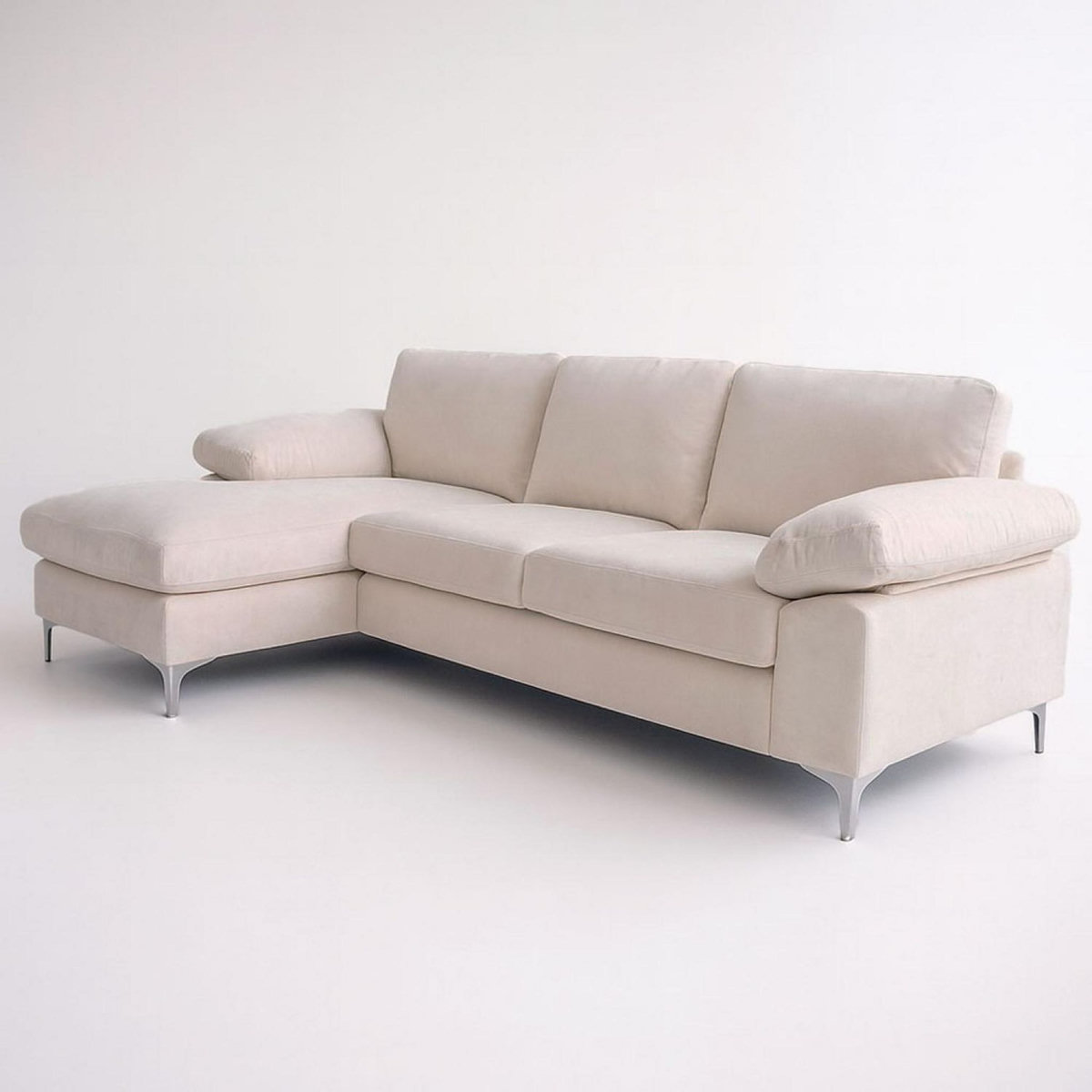 CONCEPT USINE Canapé d'angle gauche 4-5 places en velours beige GALWAY