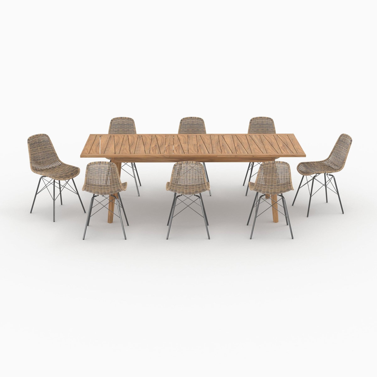 Rendez vous déco Table et chaises de jardin 8 personnes en bois de teck, résine tressée-Tiptur