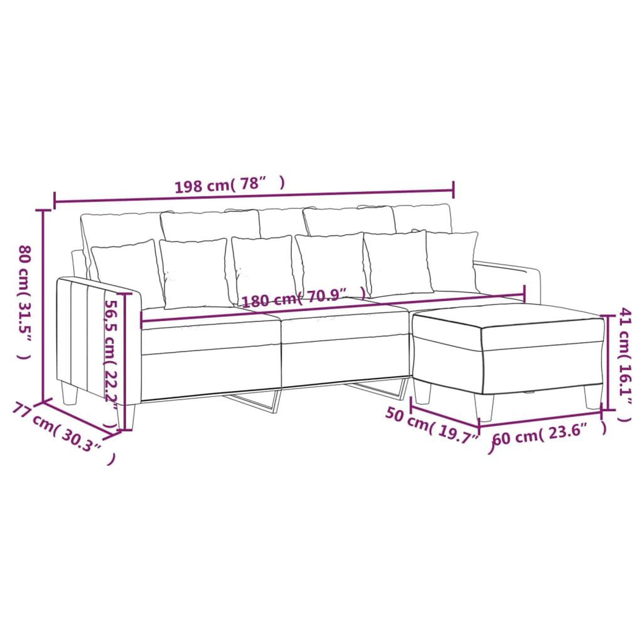 Voir la diapositive 6 : VIDAXL Canape a 3 places avec repose-pieds Jaune clair 180 cm Tissu