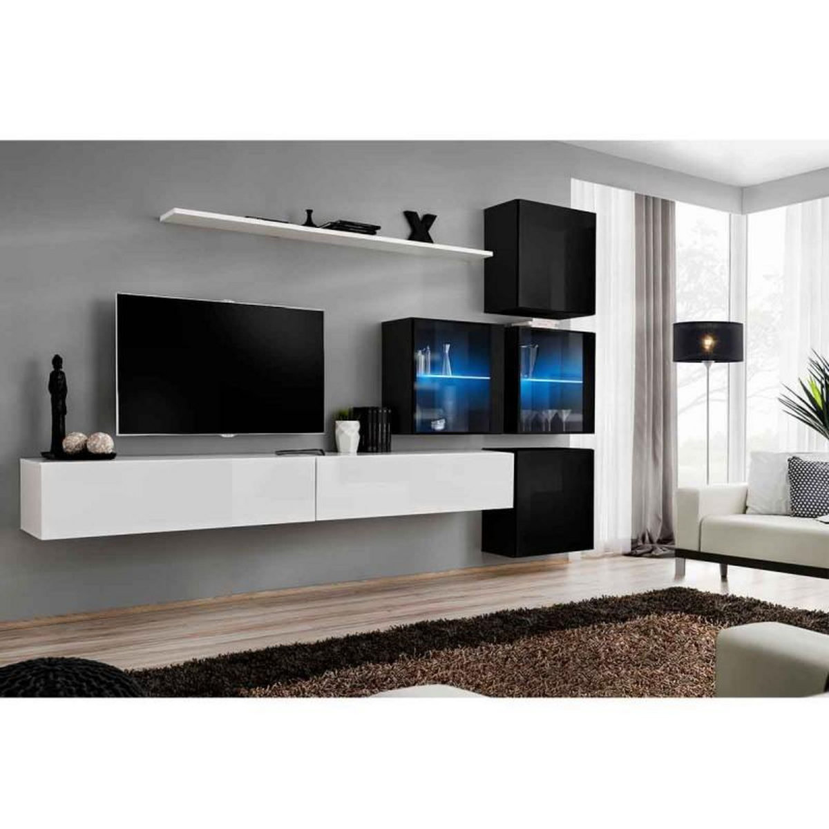 Paris Prix Meuble TV Mural Design  Switch XIX  310cm Blanc & Noir