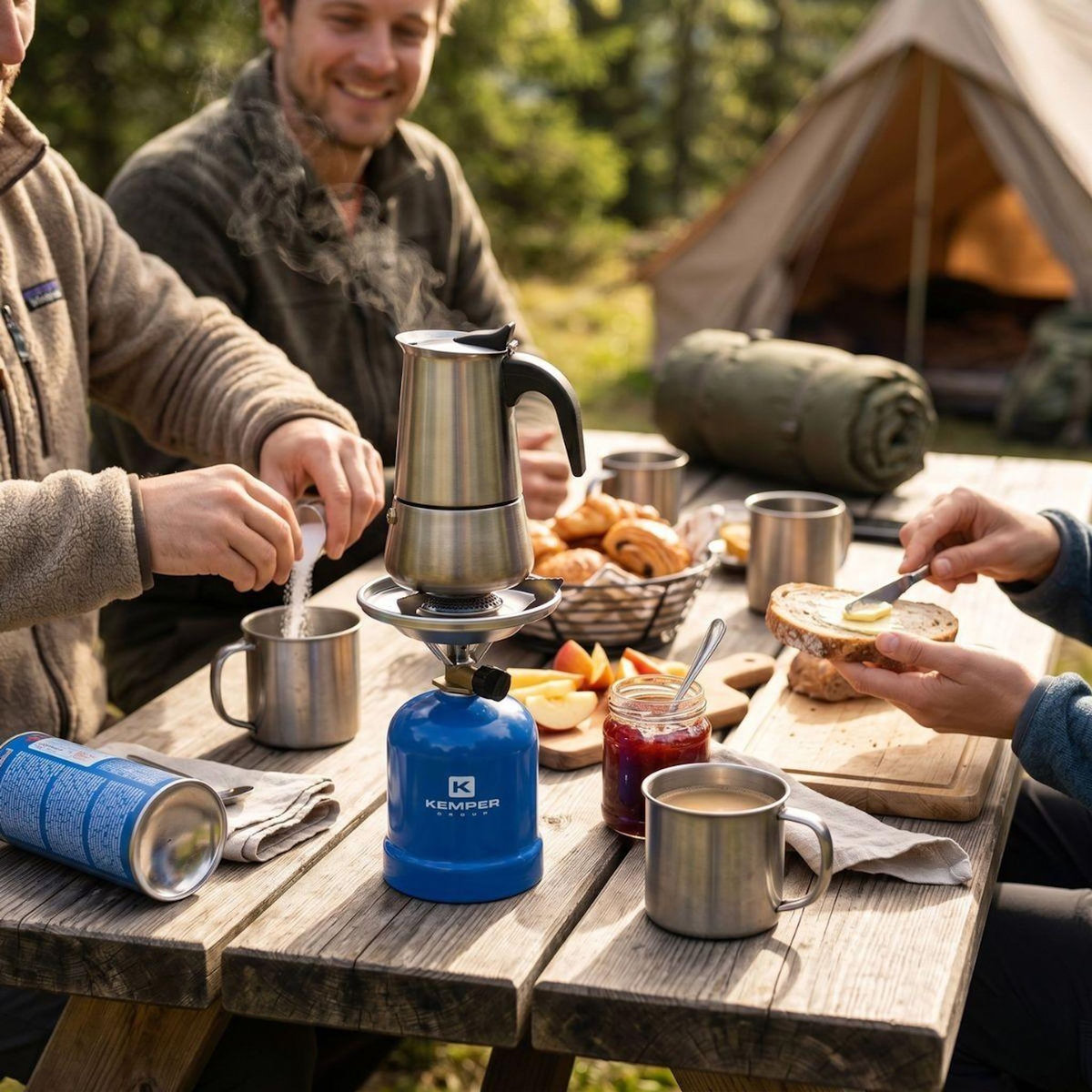 Kemper Réchaud à gaz Camping 2200W portable Cartouche Gaz Butane 190g, Métal 3 bras crantés, Cuisson Extérieure Format voyage KEMPER