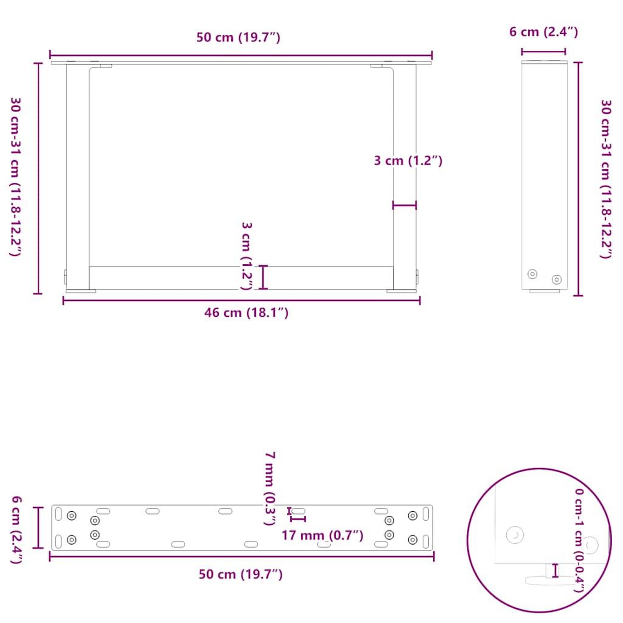 Voir la diapositive 6 : VIDAXL Pieds de table basse forme de U 2 pcs blanc 50x(30-31) cm acier