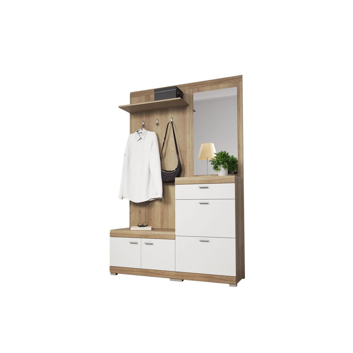 BEST MOBILIER Thea - meuble d'entrée - effet bois et blanc - 135 cm - style scandinave