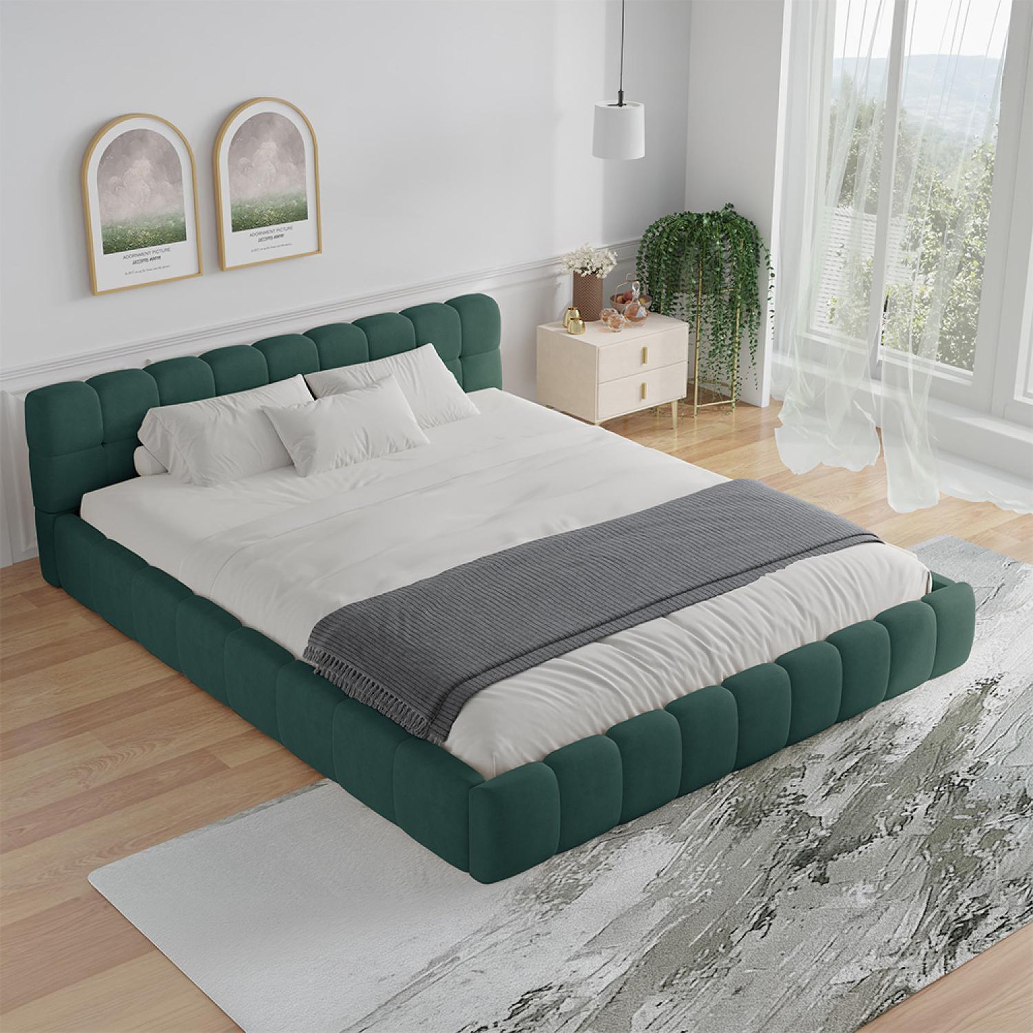 Voir la diapositive 4 : CONCEPT USINE Lit nuage 140x190cm en velours vert kansas