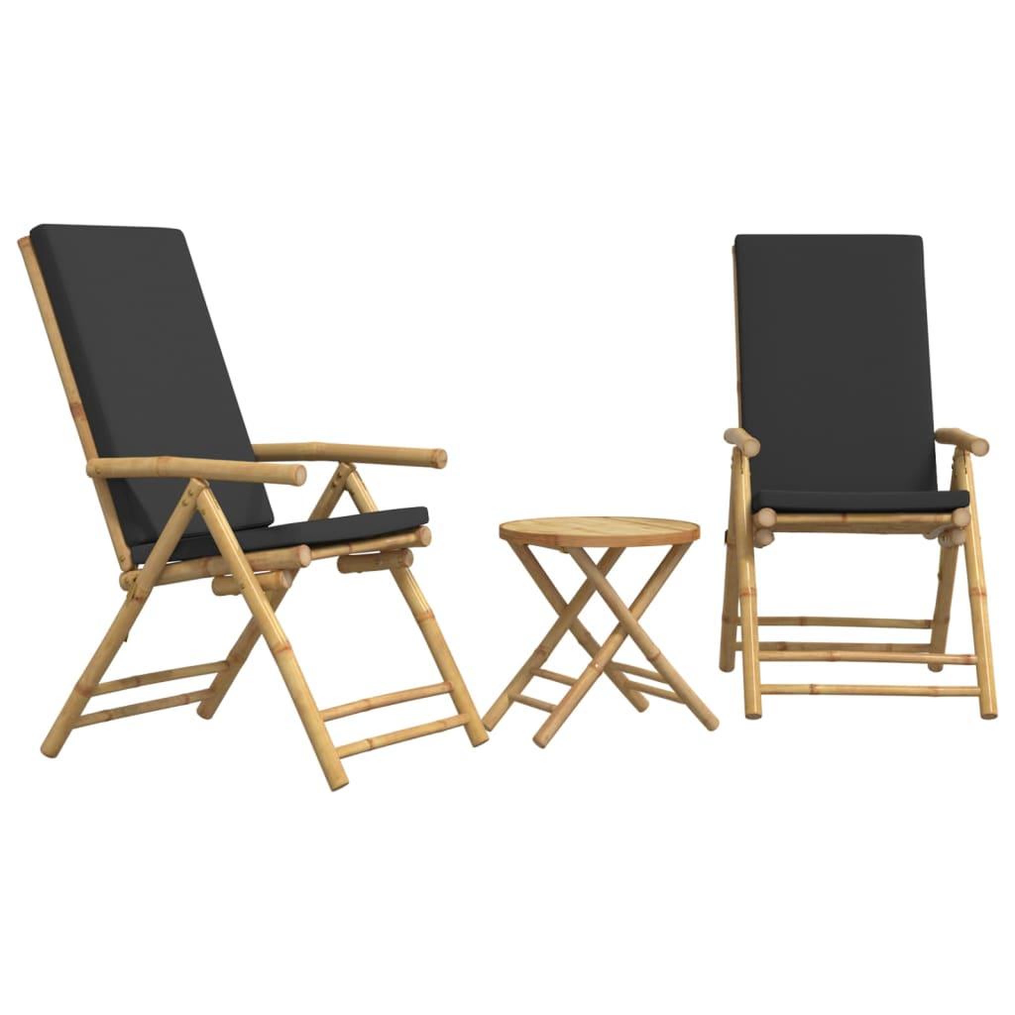 Voir la diapositive 2 : VIDAXL Ensemble de bistro pliante 3 pcs et coussins gris fonce bambou