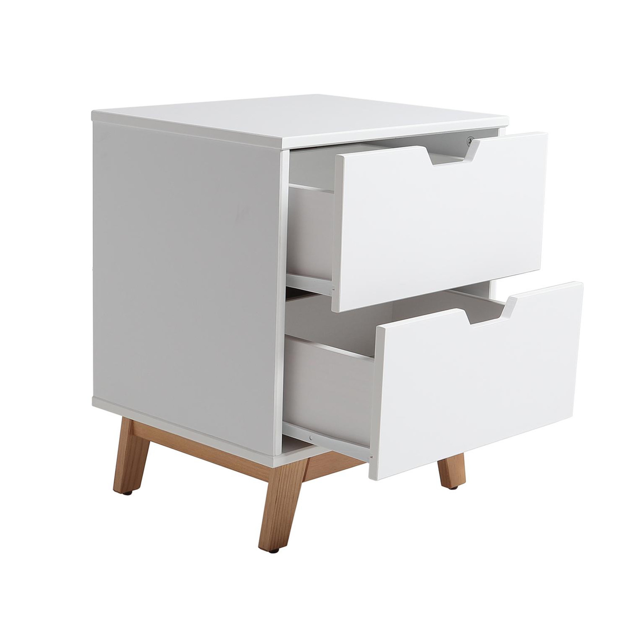 Voir la diapositive 2 : VS VENTA-STOCK Table de Chevet Miranda 2 tiroirs Blanc, MDF laqué en couler Blanc