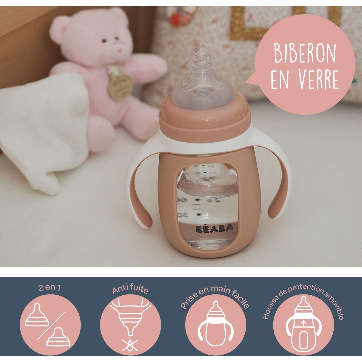 BEABA Tasse verre d apprentissage 2 en 1 210 ml