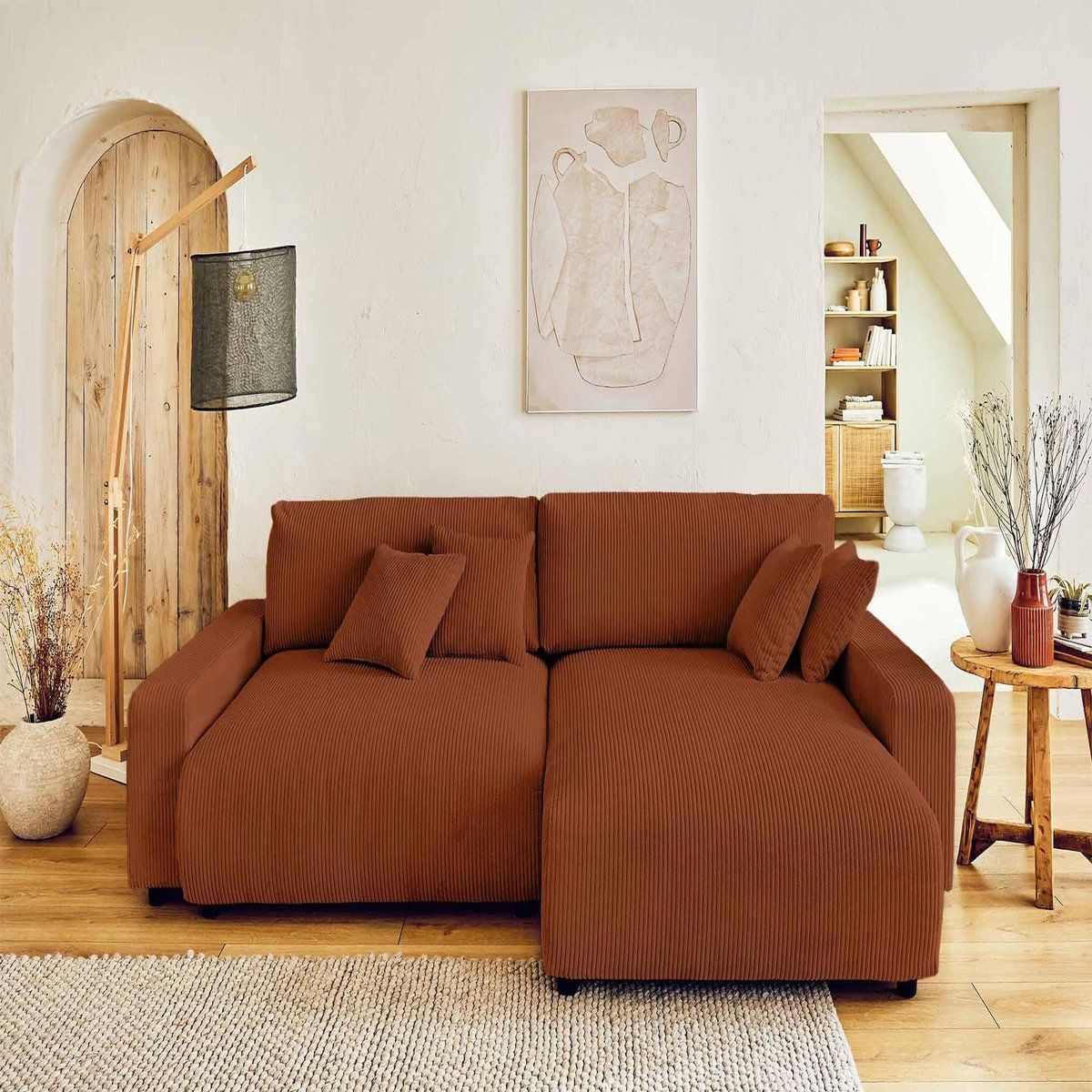 LISA DESIGN Pivoine - canapé d'angle réversible - 4 places - convertible avec coffre - en velours côtelé