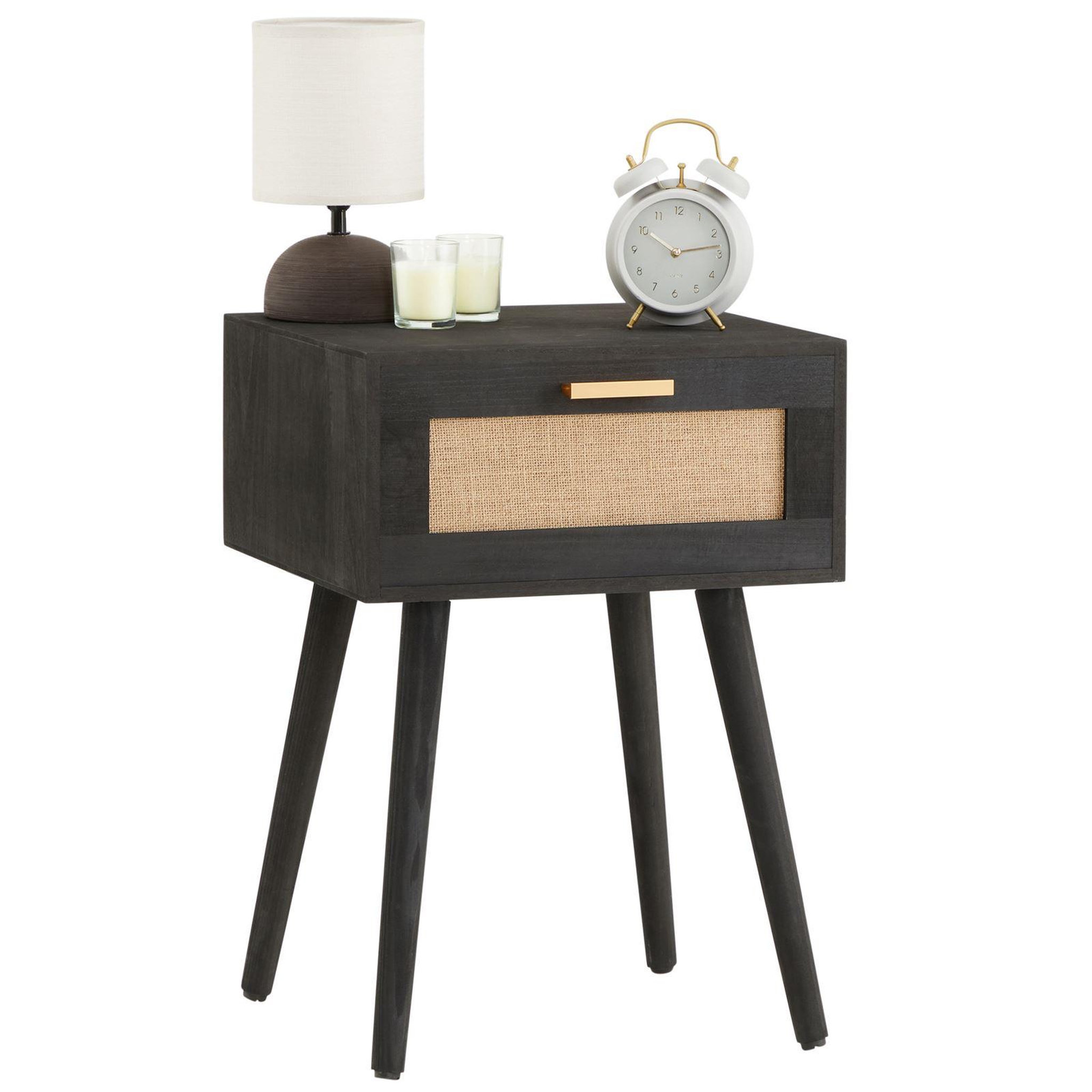 Voir la diapositive 1 : IDIMEX Table de chevet kiran 1 tiroir, en bois et lin