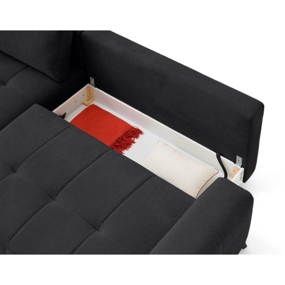 BEST MOBILIER Rimini - canapé d'angle gauche 4 places convertible avec coffre en tissu texturé