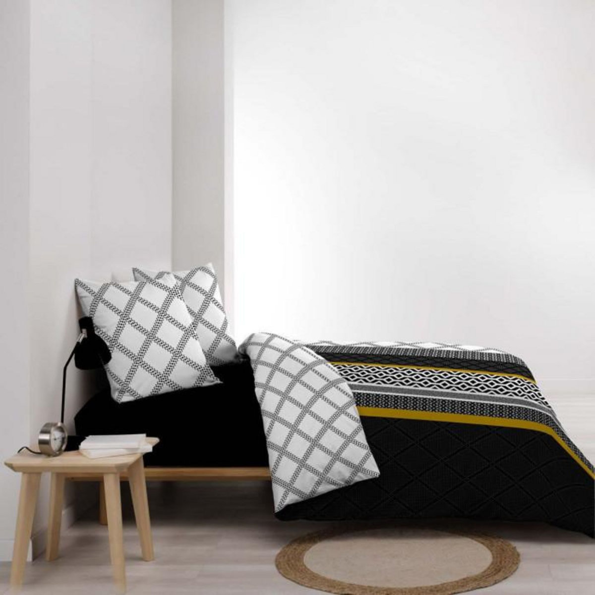 Paris Prix Parure de Lit 3 Pièces  Dakota  240x220cm Noir