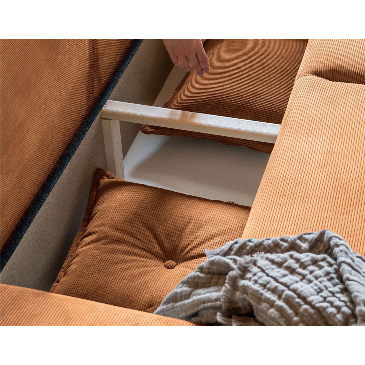 BEST MOBILIER Lena - canapé d'angle réversible 4 places - convertible avec coffre - en velours côtelé