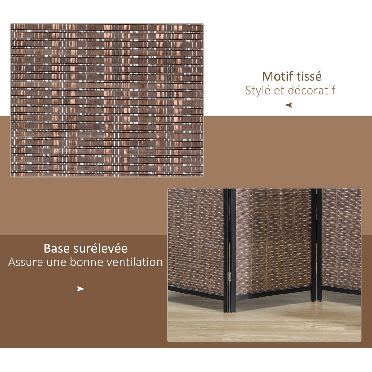 HOMCOM Paravent intérieur séparateur de pièce pliable 4 panneaux dim. 180L x 180H cm bois pin bambou coton