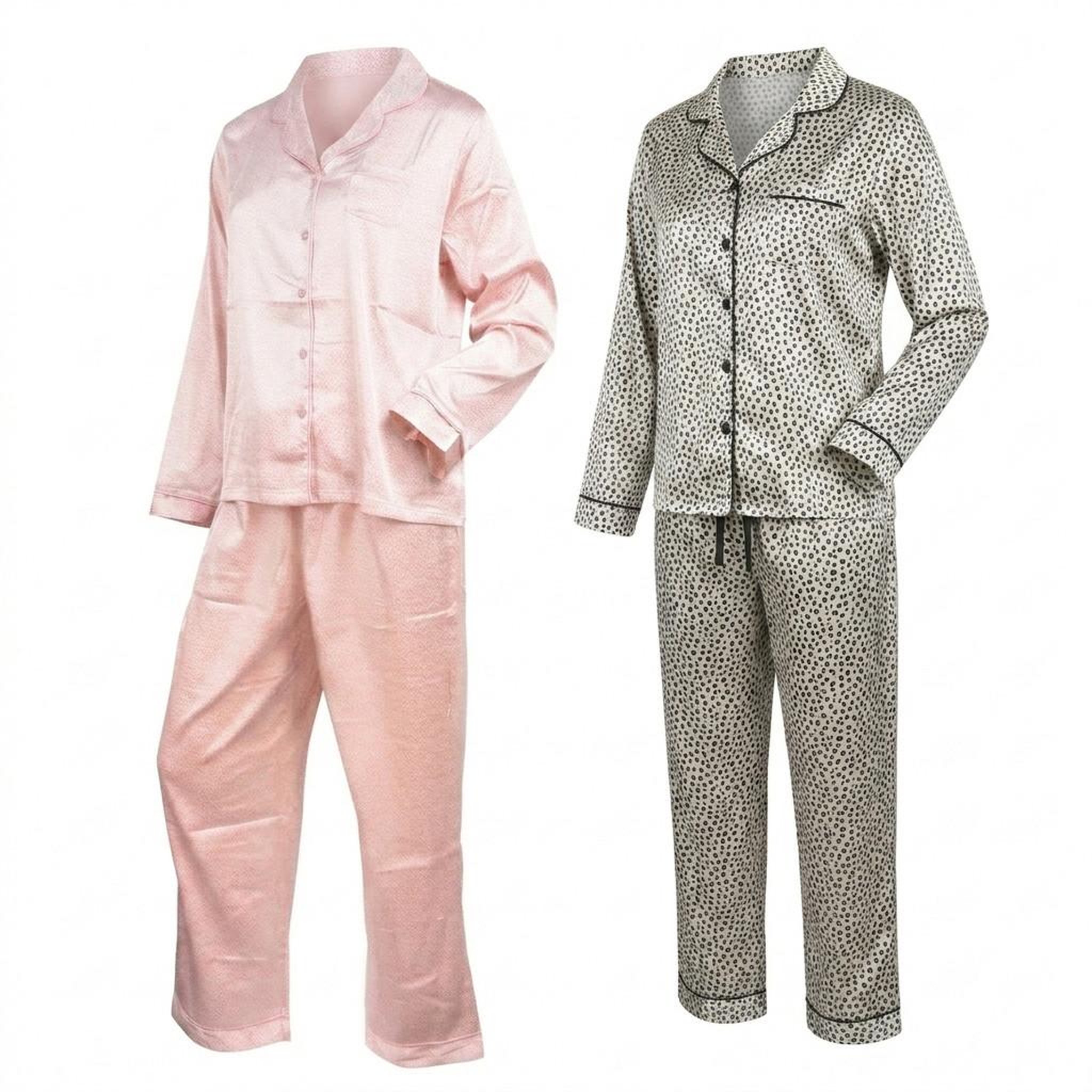 OZABI OZABI Pack 2 Pyjamas Femme Longs Satinés Imprimés, Col Chemise. Coloris disponibles : Multicolore