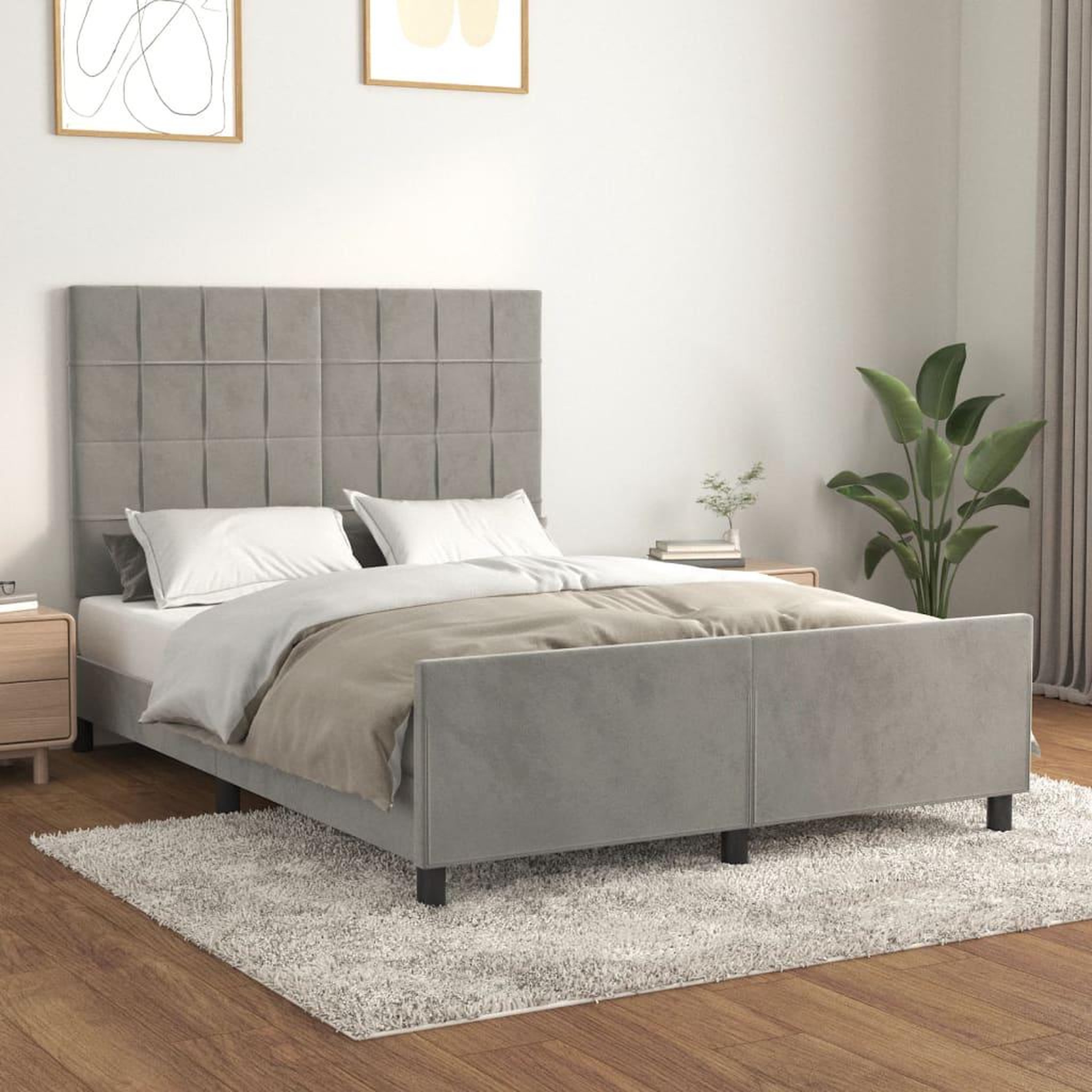 Voir la diapositive 1 : VIDAXL Cadre de lit sans matelas gris clair 140x190 cm velours