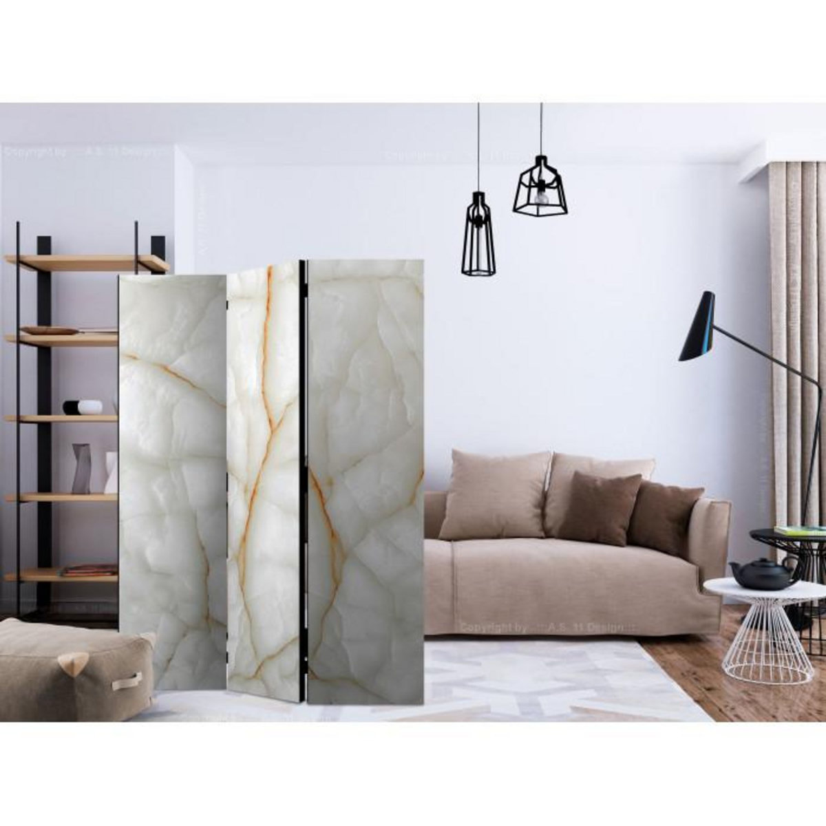 Paris Prix Paravent 3 Volets  White Marble  135x172cm