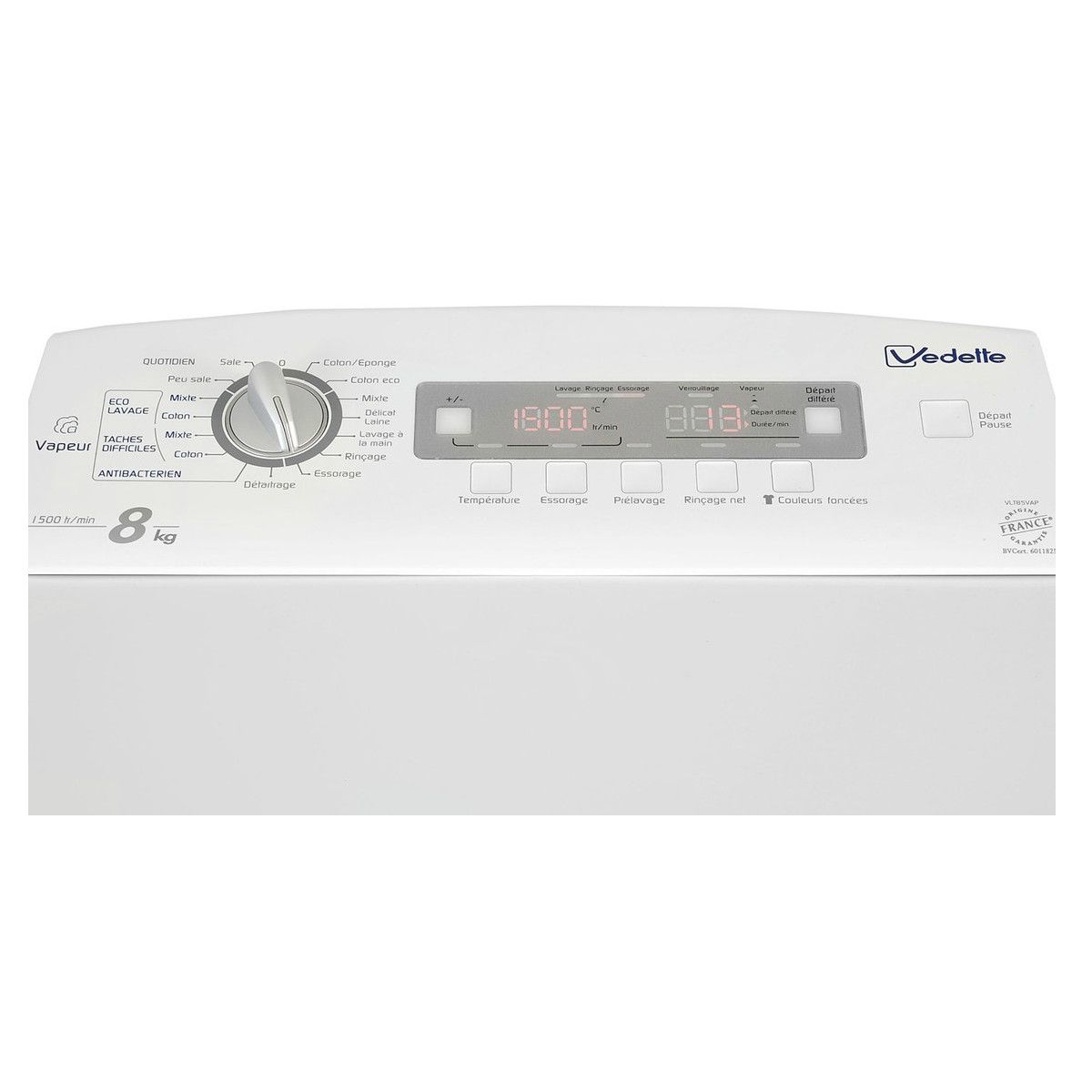 VEDETTE Lave-linge top VLT85VAP, 8 Kg, 1500 T/min