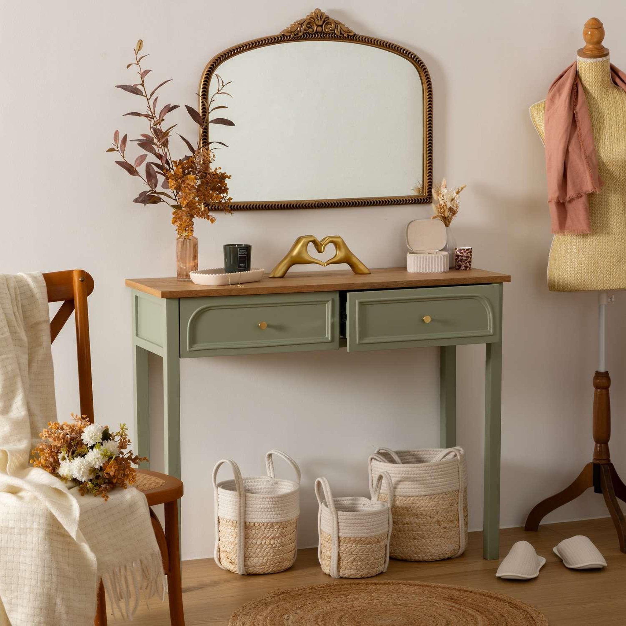 Voir la diapositive 2 : ATMOSPHERA Console 2 tiroirs en bois mohea - vert