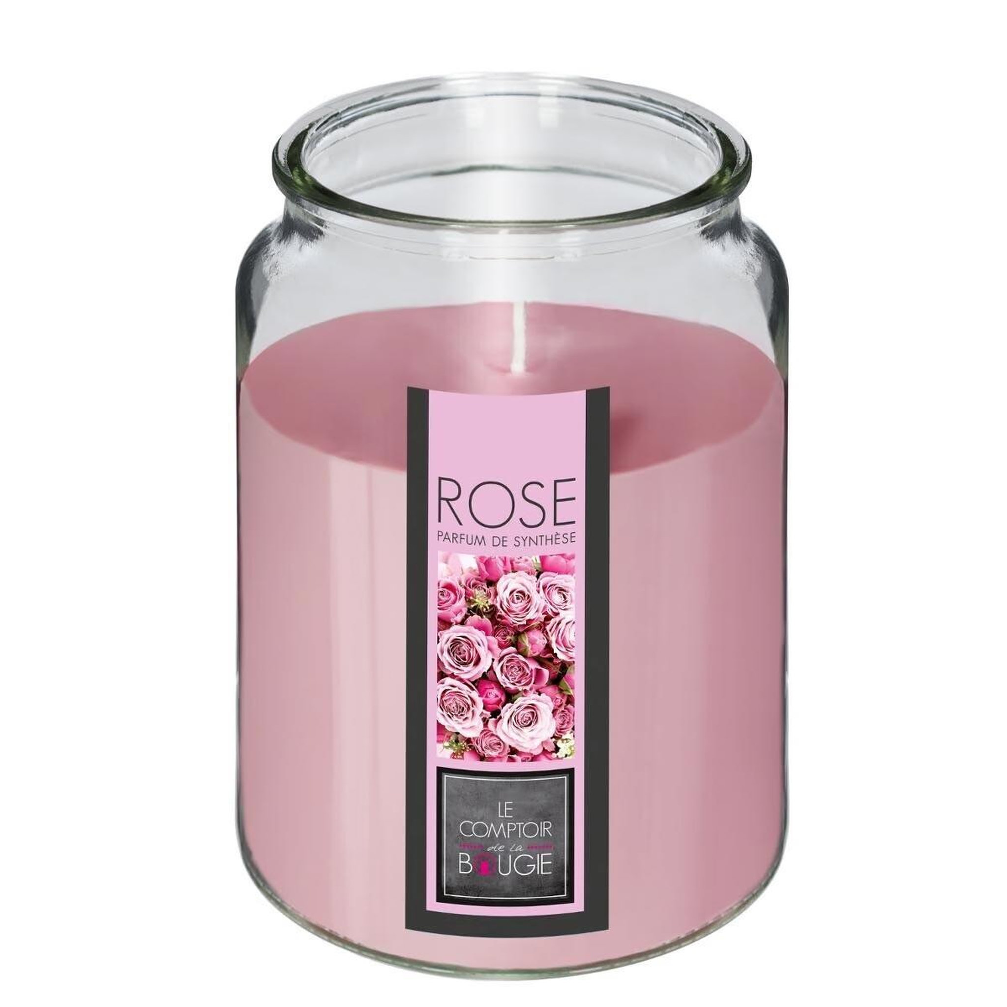 Voir la diapositive 2 : COMPTOIR DE LA BOUGIE Bougie parfumée en verre  couvercle  510g rose