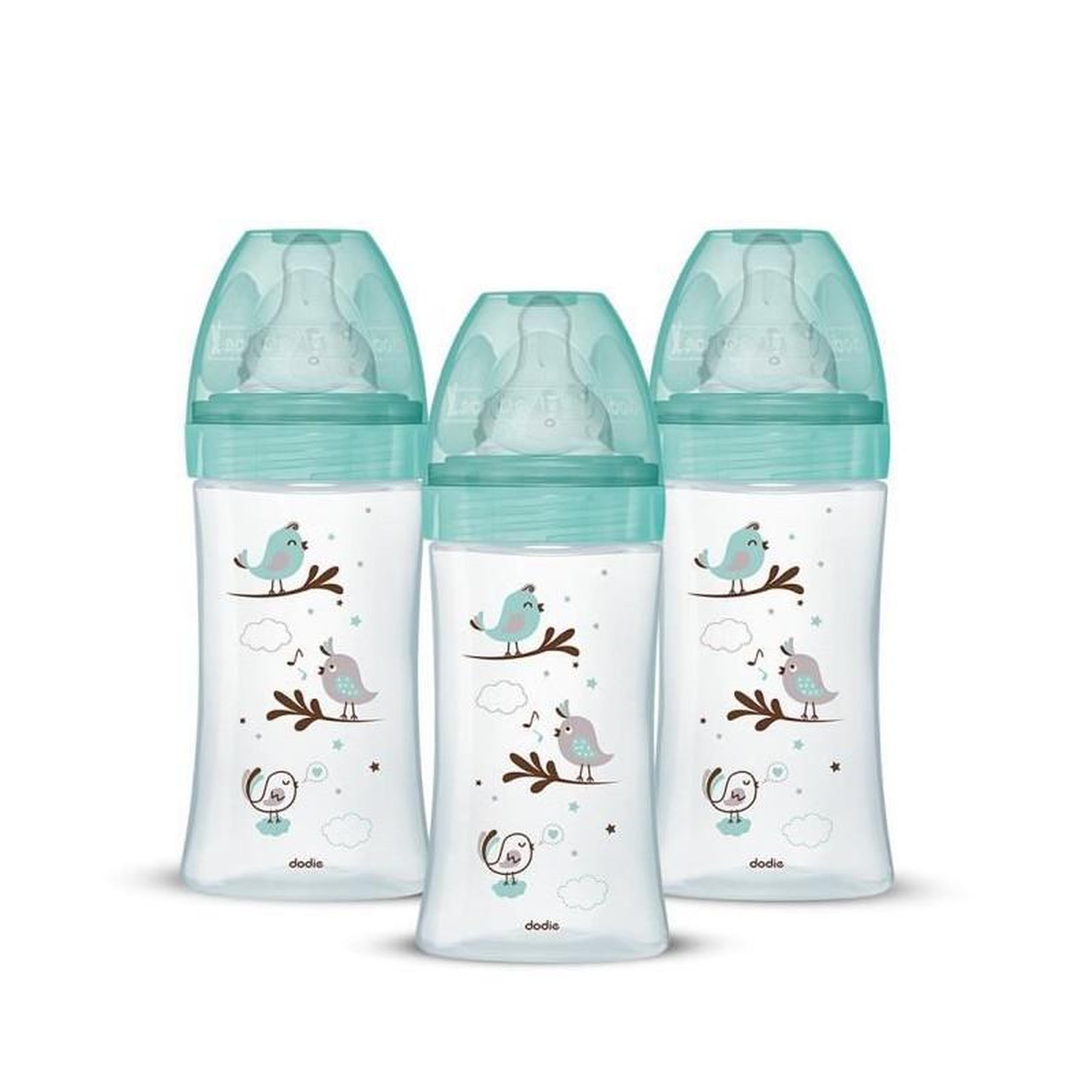 DODIE Lot de 3 Biberons DODIE Anti-Colique Initiation+ - Verre - 270ml - 0-6 Mois - Tétine Ronde - Débit 2