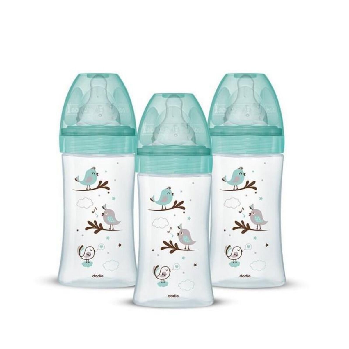 DODIE Lot de 3 Biberons DODIE Anti-Colique Initiation+ - Verre - 270ml - 0-6 Mois - Tétine Ronde - Débit 2