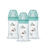 DODIE Lot de 3 Biberons DODIE Anti-Colique Initiation+ - Verre - 270ml - 0-6 Mois - Tétine Ronde - Débit 2