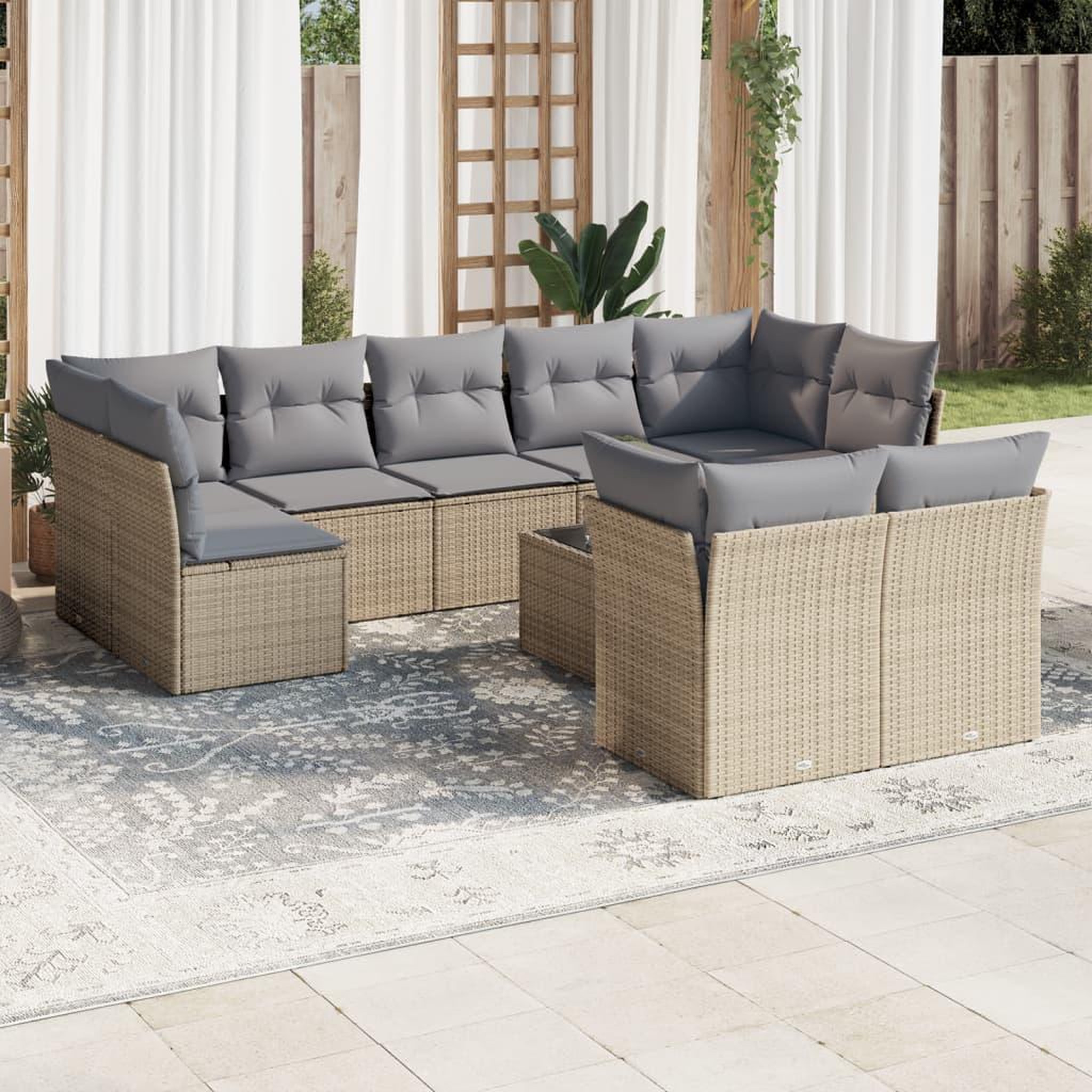 VIDAXL Salon de jardin avec coussins 10 pcs beige resine tressee