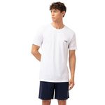 FILA Ensemble pyjama court homme en coton jersey FPS1194. Coloris disponibles : Blanc