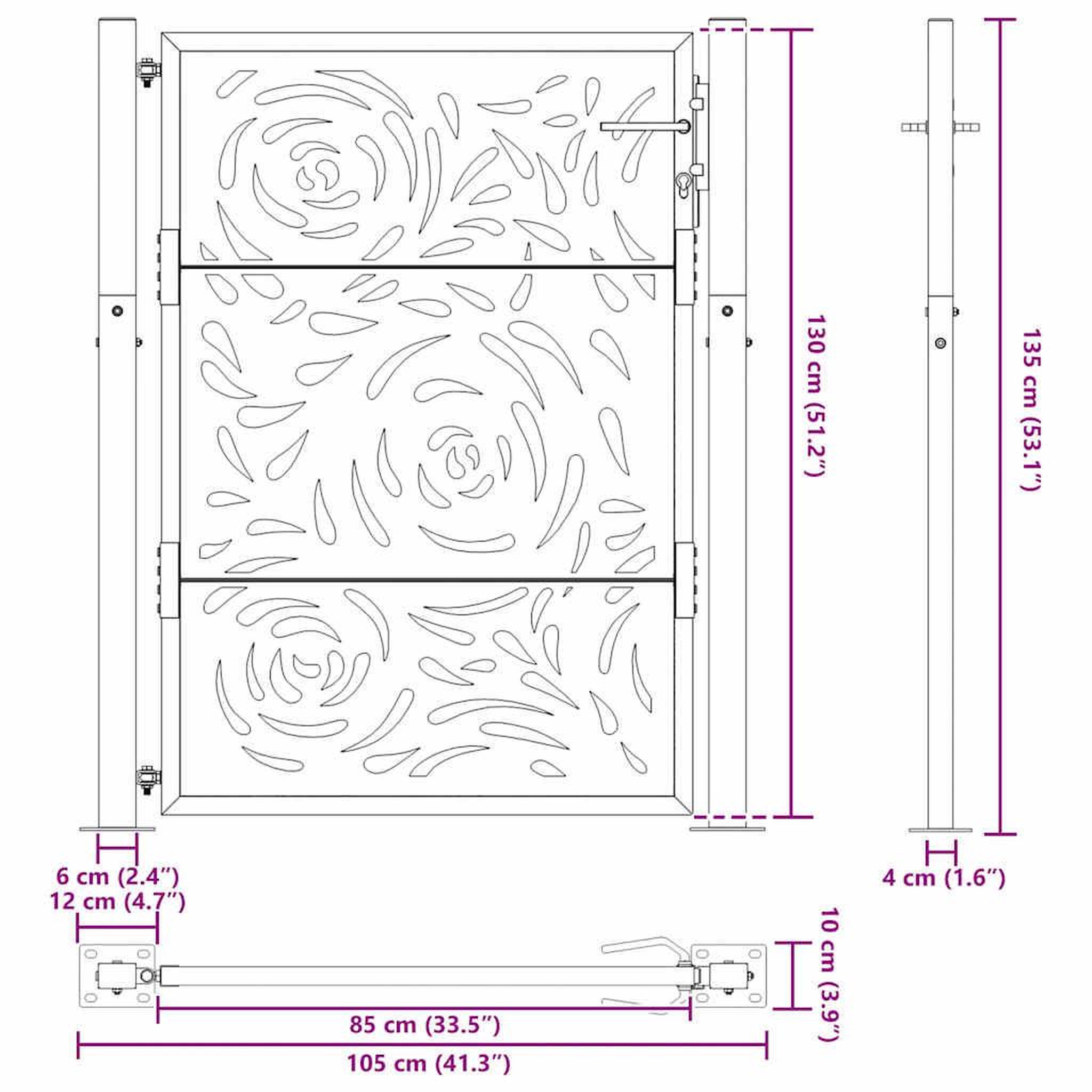 Voir la diapositive 6 : VIDAXL Porte de jardin acier resistant aux intemperies design flamme