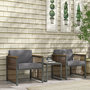 Voir la diapositive 2 : OUTSUNNY Ensemble salon de jardin 3 pièces style colonial 2 fauteuils coussins gris table basse métal noir résine filaire marron