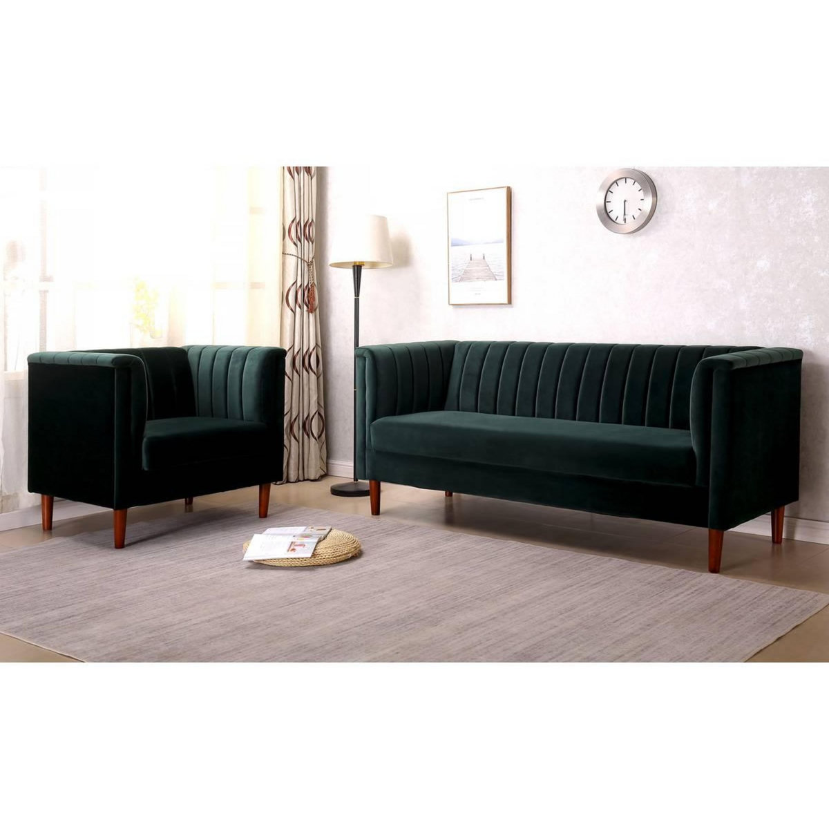 Habitat et Jardin Fauteuil en velours  Ellison  - 97 x 76 x 82 cm - 1 place - Vert foncé
