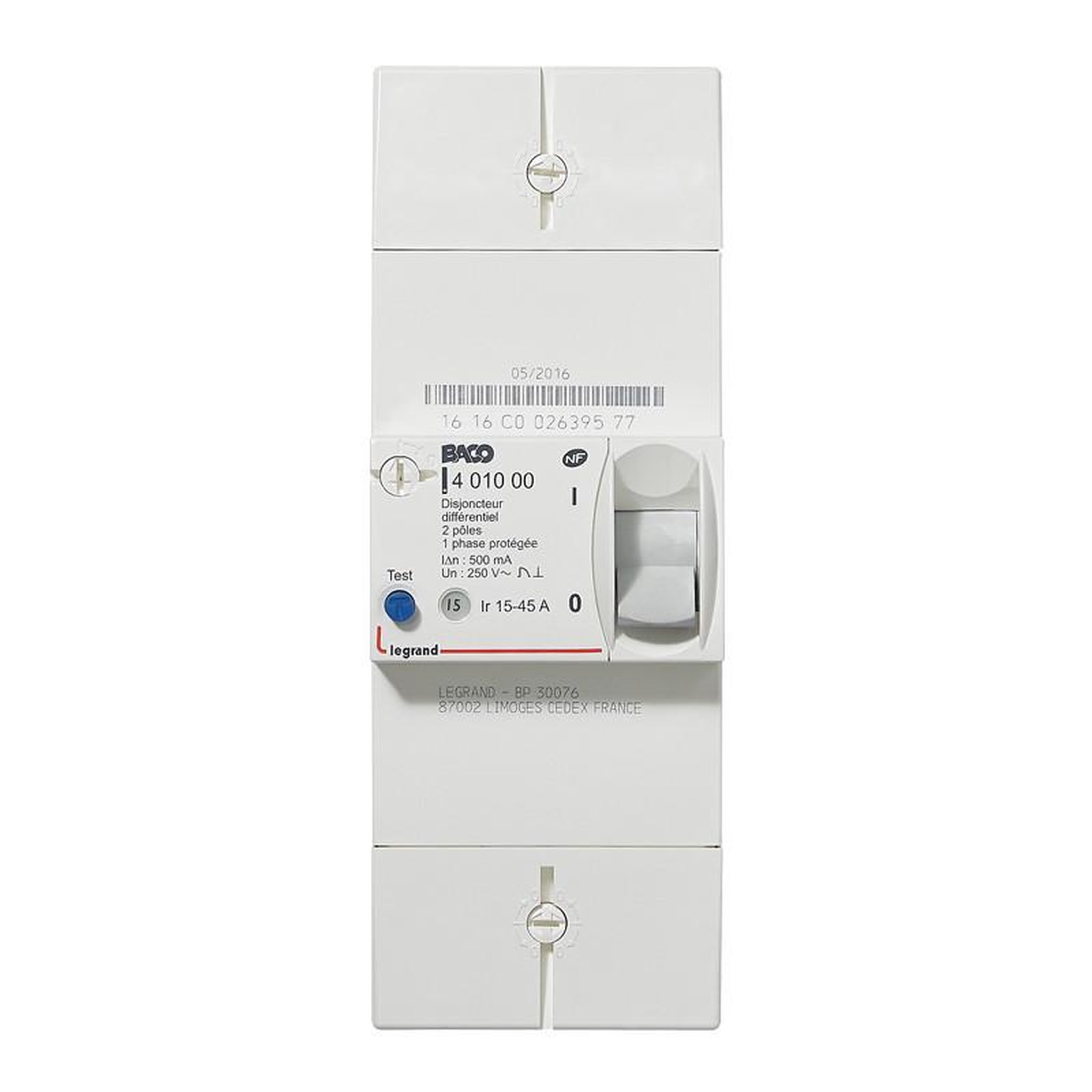 Legrand Disjoncteur de branchement ENEDIS bipolaire différentiel 15 45A 500mA LEGRAND 401000