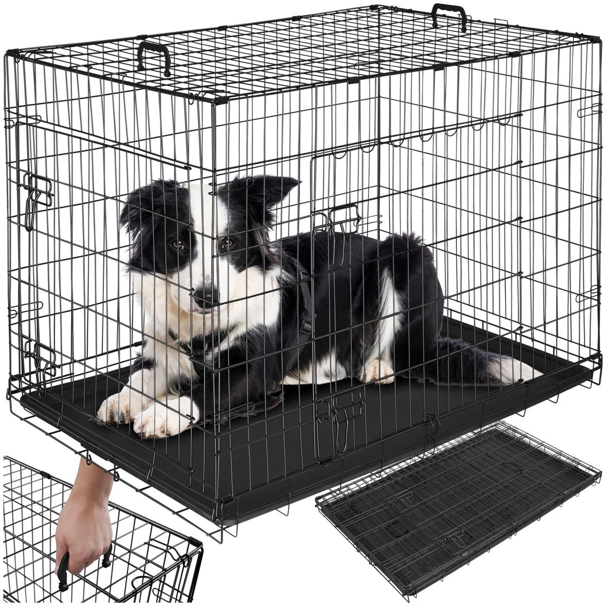 tectake Caisse grillagée pour chien pliable avec 2 poignées de transport noir